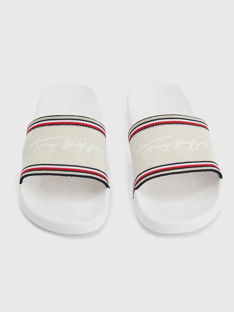 Női Tommy Hilfiger Recycled Metallic Knit Pool Slide Barna | HU 621HAP